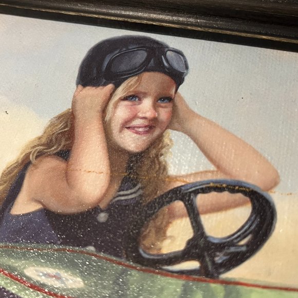 APPLEJACK ART Print on Canvas Female Aviator 1926 By-plane Distressed Frame - Picture 9 of 11